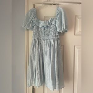 Blue Puff-Sleeve Smocked Dress